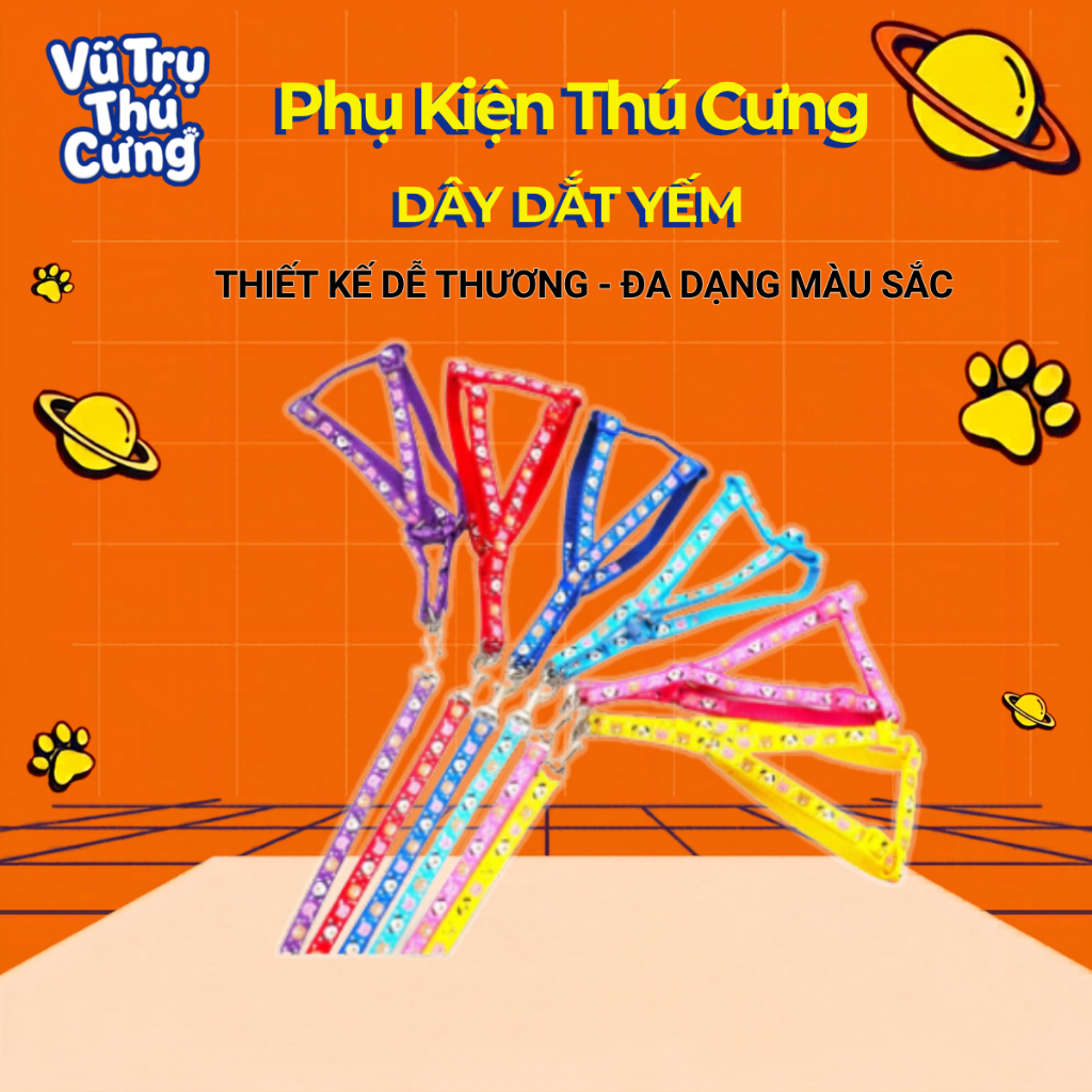 Set dây dắt chó mèo đi dạo, dây vòng cổ, dây yếm (màu ngẫu nhiên)