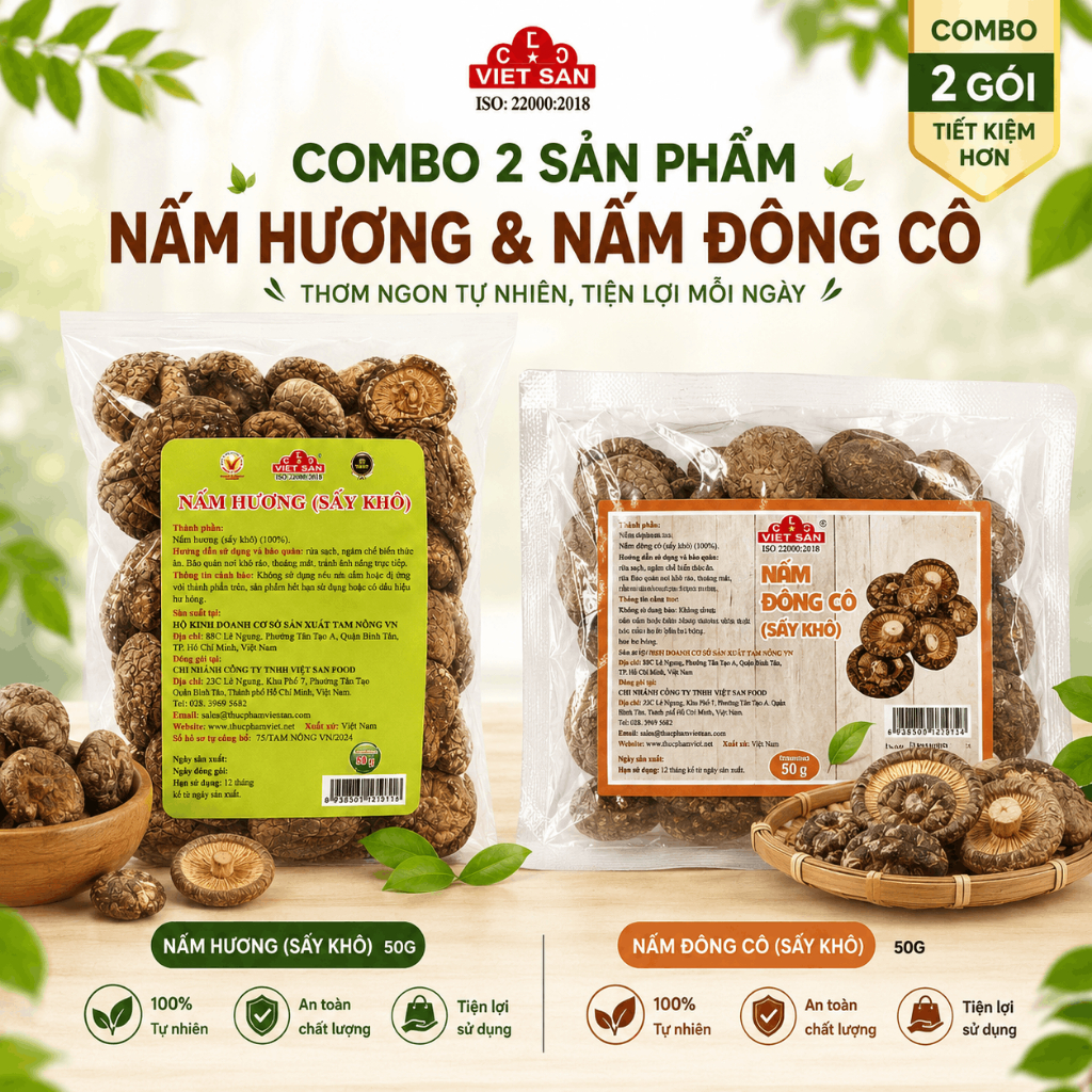 Nấm Đông Cô Nấm Hương Việt San 100g - Nấm Hương Khô Nấu Canh Lẩu Xào Thơm Ngon Dinh Dưỡng