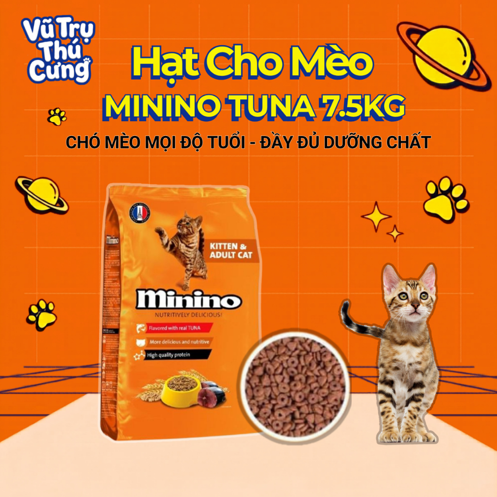7,5Kg Thức Ăn Hạt Cho Mèo Mọi Lứa Tuổi Minino Tuna Bao Xá