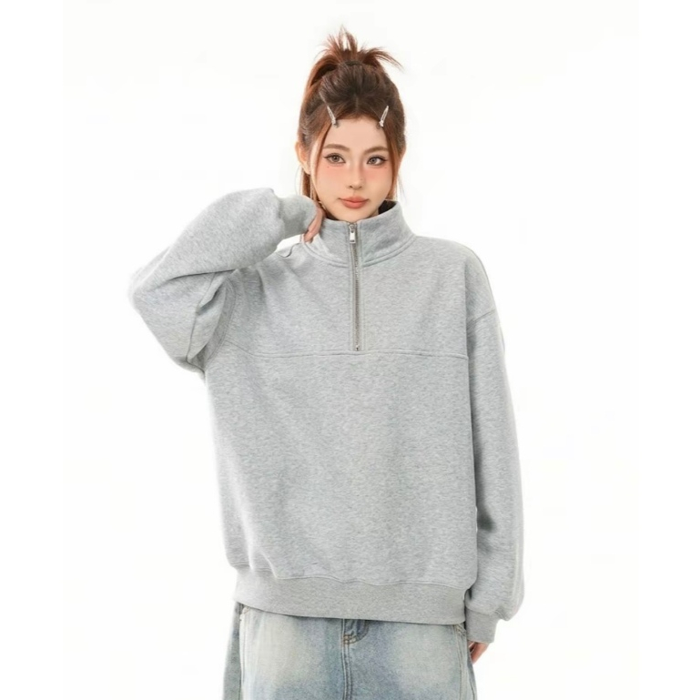 Áo khoác Sweatshit cổ cao thời trang nam nữ unisex từ vải cotton thiết kế tối giản phù hợp mặc hằng ngày.