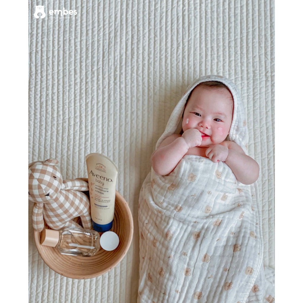 Khăn Đa Năng 6 Lớp Embes In Họa Tiết Sợi Bamboo Kháng Khuẩn Thấm Hút Tốt Cho Bé  (KT: 110x110)