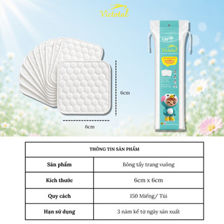Combo 3 Gói Bông Tẩy Trang Vuông 3D VICTOTAL 150 Miếng/gói bông tẩy trang Cotton 2 Mặt Sạch Sâu Dịu Nhẹ Cho Da Nhạy Cảm