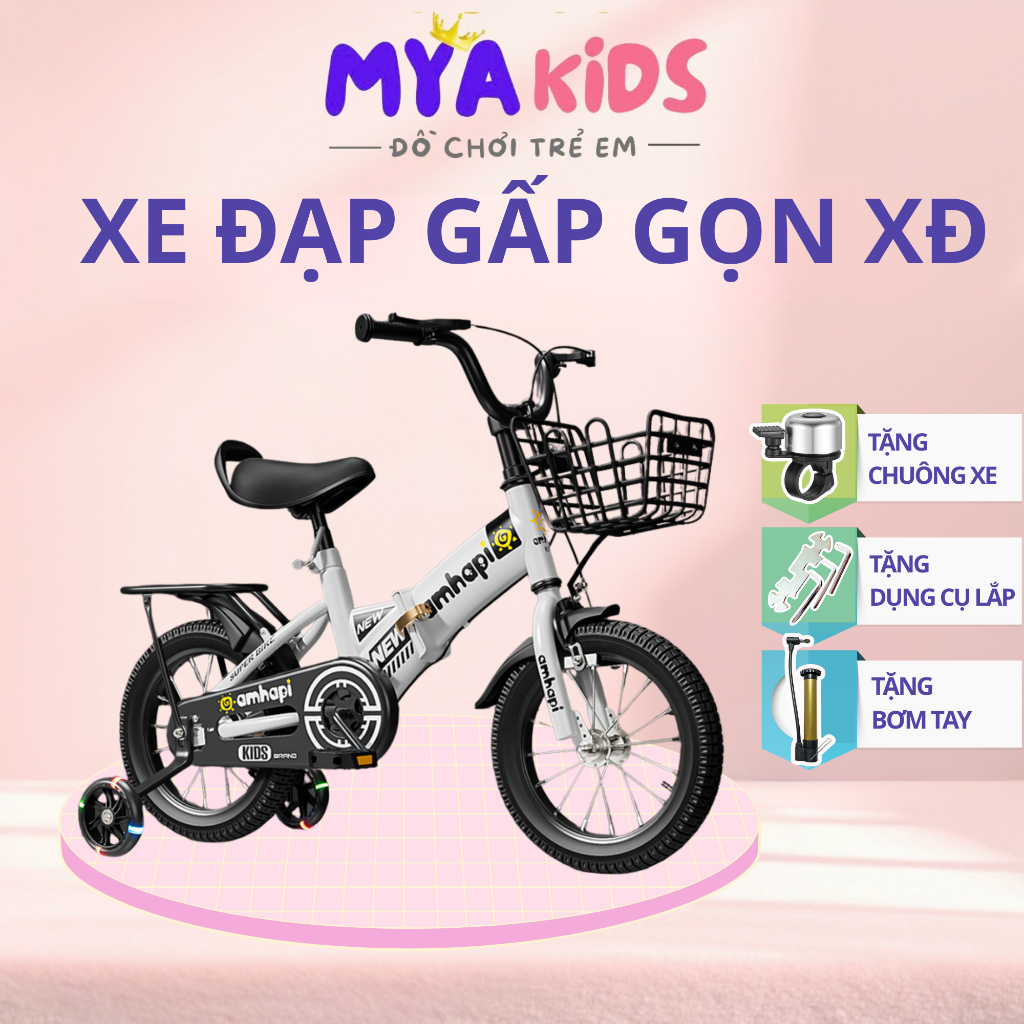 {XĐ-90 TẶNG KÈM BƠM TAY }XE Đạp Cho Bé Có Thể Gập Lại Đủ Size 12-16 inh ,Xe Đạp Có Phanh Kép An Toàn Cho Bé