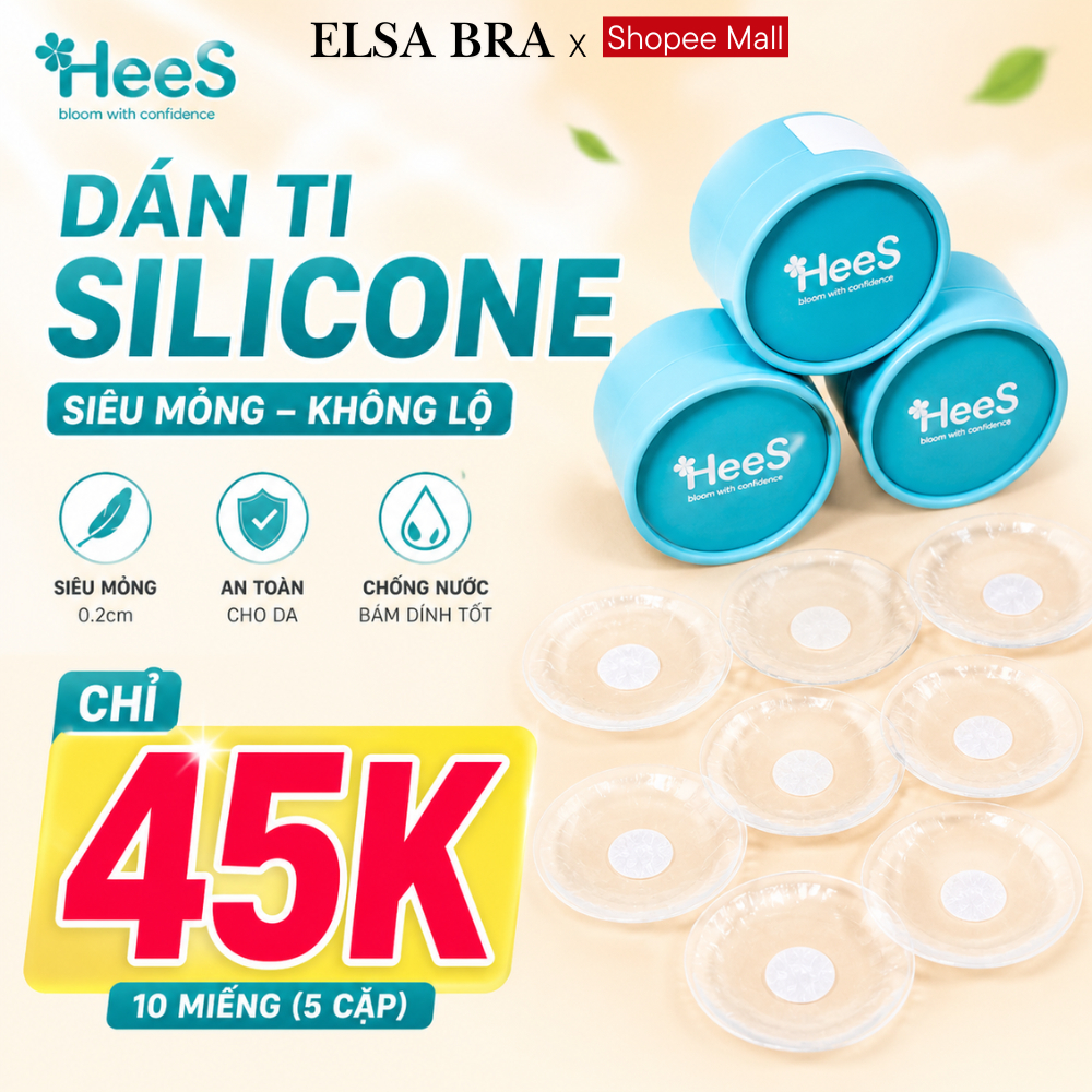 Hộp 5 Cặp Miếng Dán Ngực Silicon Trong Suốt Che Nhũ Hoa Siêu Mỏng Tái Sử Dụng Nhiều Lần ELSA BRA H999