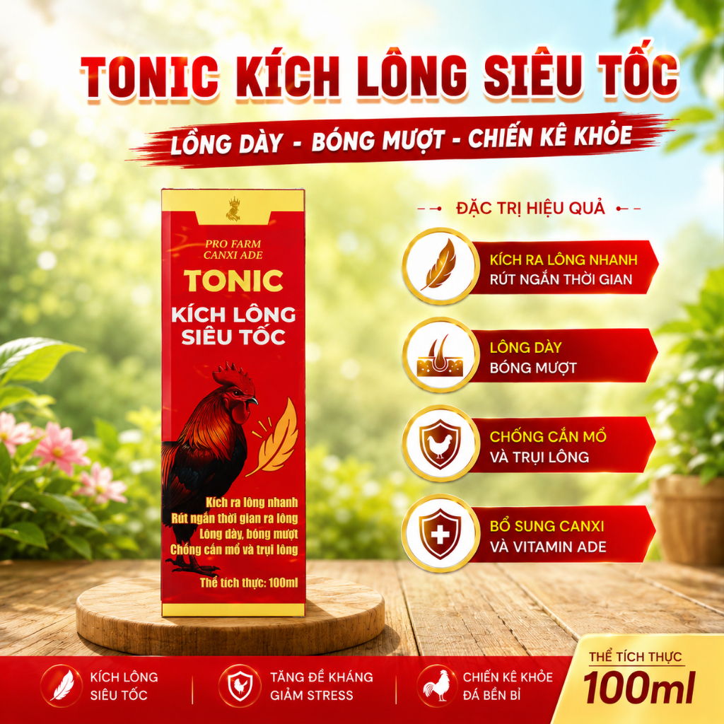 Siêu ra lông dùng cho gà thay lông, bóng lông, chống căn lông, thay lông chuyền Tonic (chai 100ml)