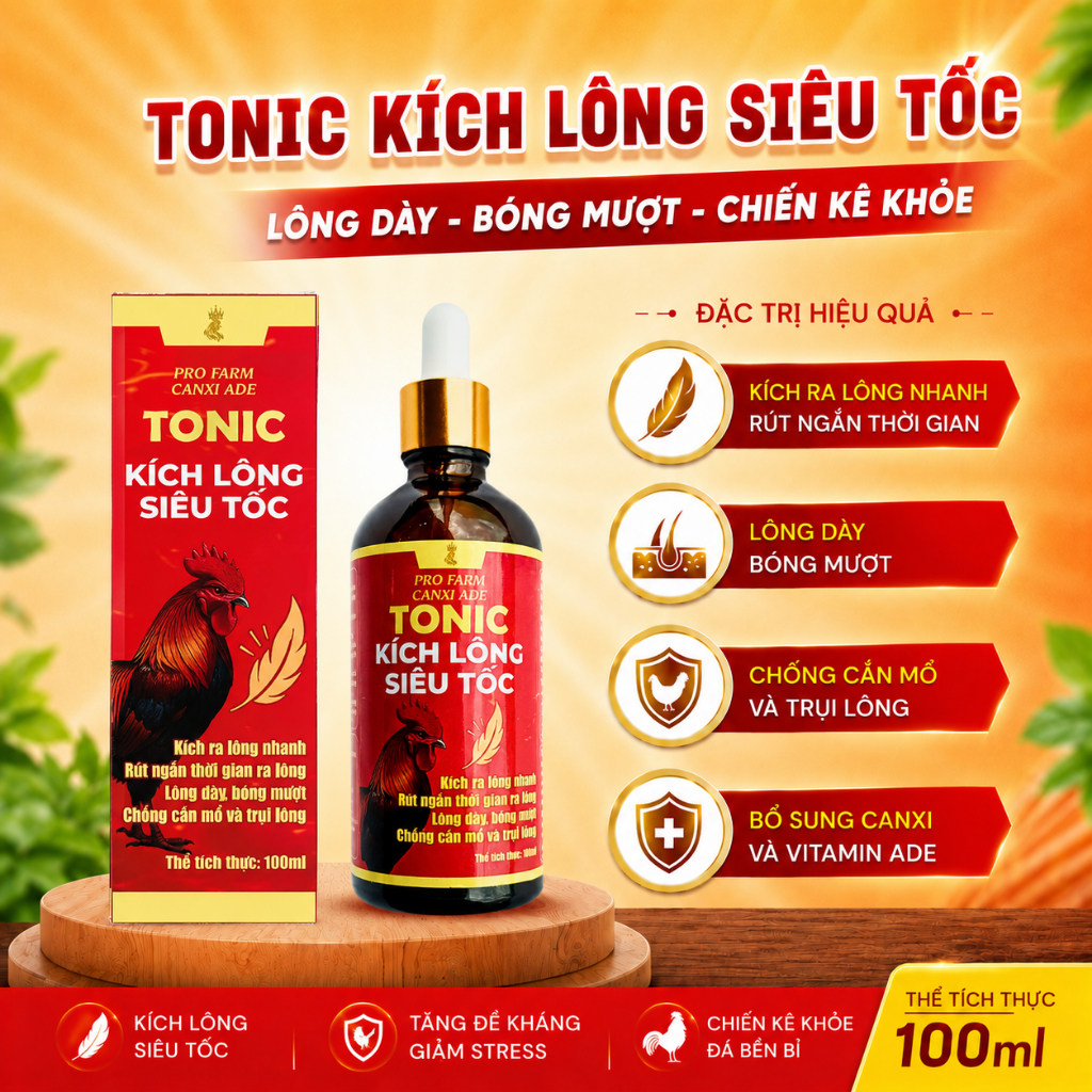 Siêu ra lông dùng cho gà thay lông, bóng lông, chống căn lông, thay lông chuyền Tonic (chai 100ml)