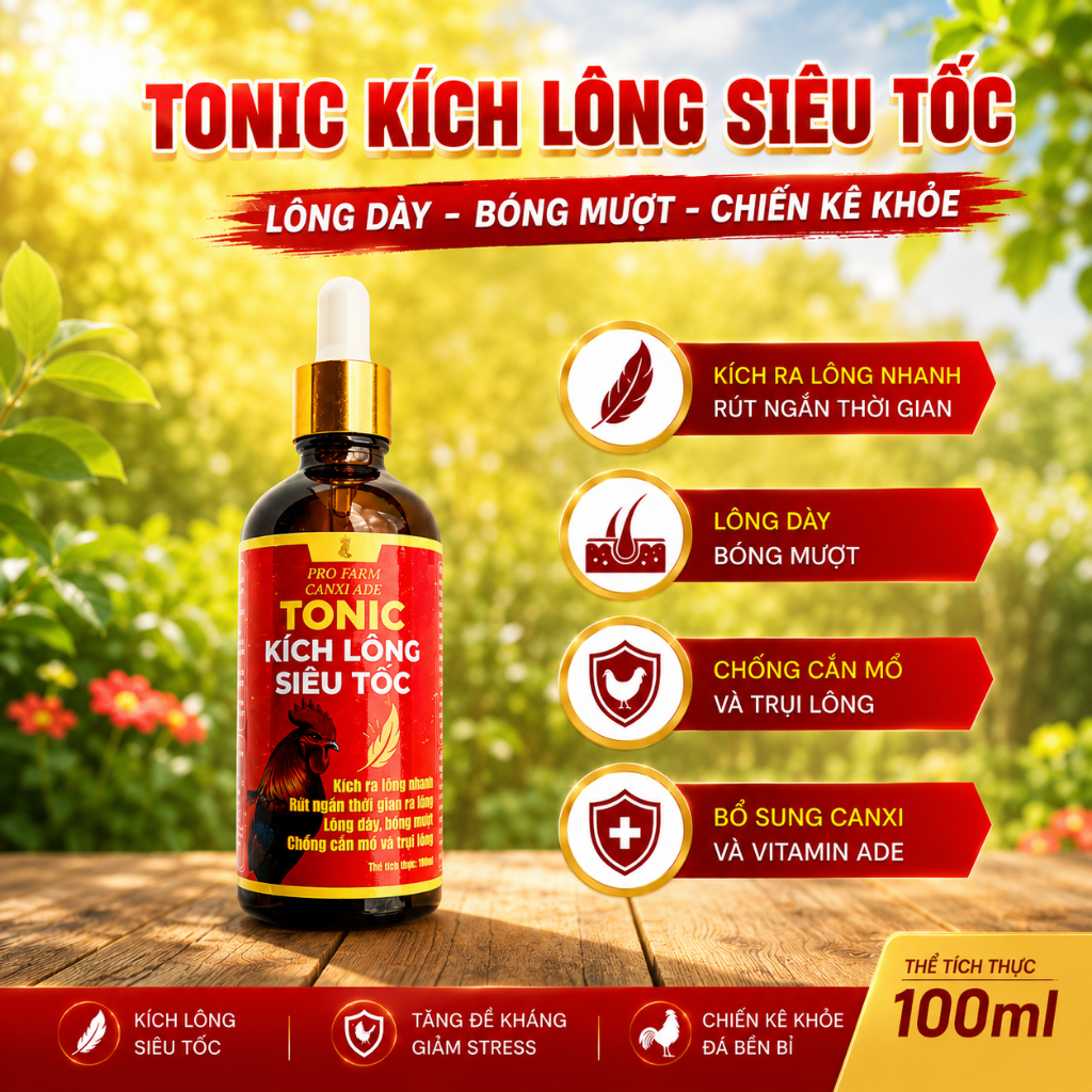 Siêu ra lông dùng cho gà thay lông, bóng lông, chống căn lông, thay lông chuyền Tonic (chai 100ml)