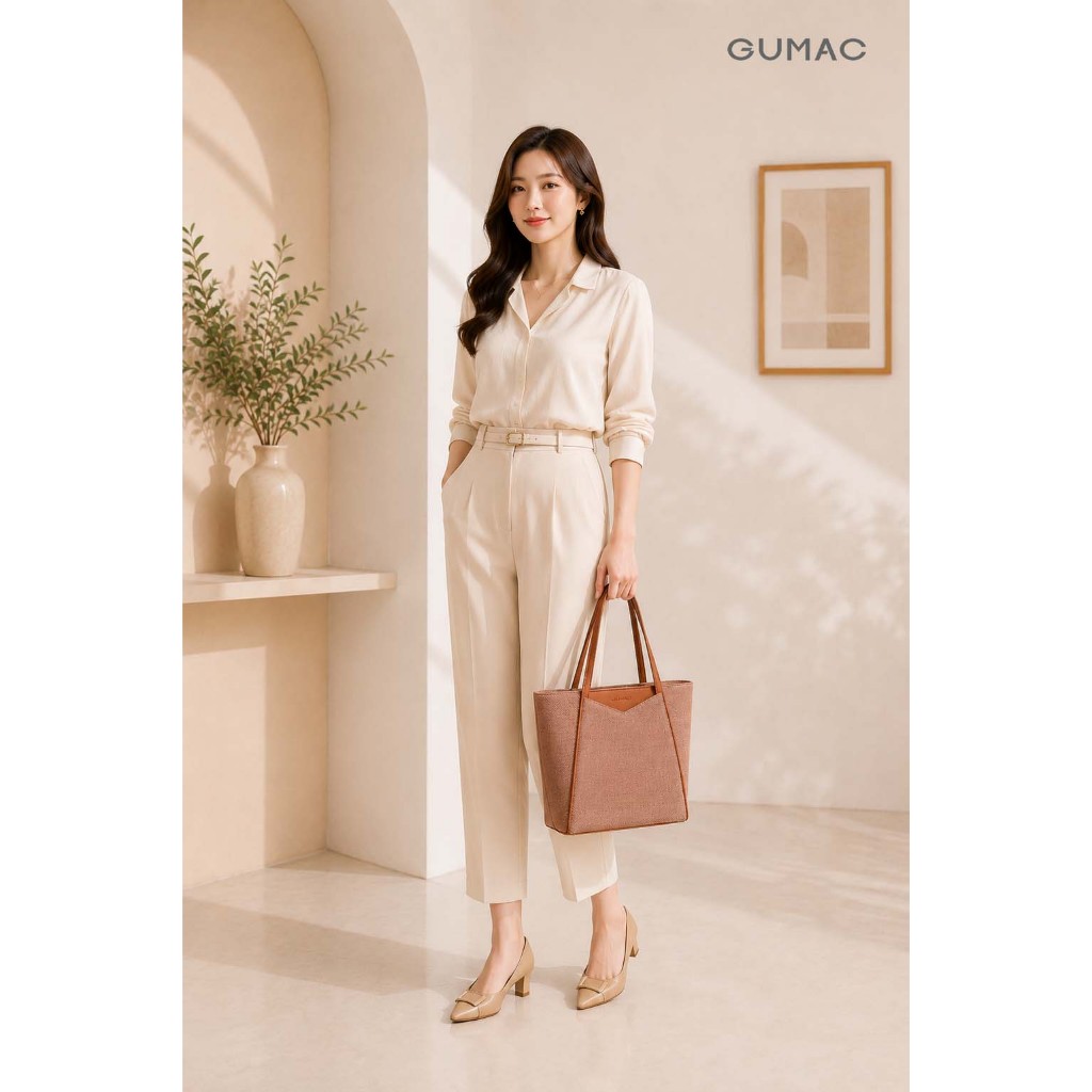 Túi Đeo Vai Công Sở Nữ GUMAC Dáng Ngang Hiệu Ứng Kiểu Xương Cá Điểm Nhấn Phù Hợp Đi Học Đi Làm TXG05035