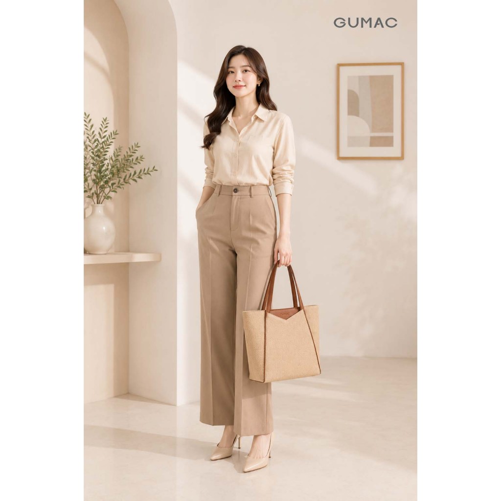 Túi Đeo Vai Công Sở Nữ GUMAC Dáng Ngang Hiệu Ứng Kiểu Xương Cá Điểm Nhấn Phù Hợp Đi Học Đi Làm TXG05035