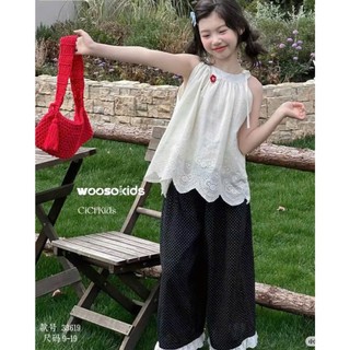 [B&G] Sét bộ hè áo ren cổ yếm phối quần suông dài chấm bi nhẹ nhàng mùa hè cho bé gái 10-45kg