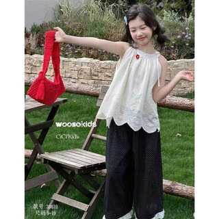 [B&G] Sét bộ hè áo ren cổ yếm phối quần suông dài chấm bi nhẹ nhàng mùa hè cho bé gái 10-45kg