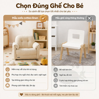 Ghế sofa mini cho bé màu trắng, ghế ngồi trẻ em êm ái đọc sách phòng ngủ nhỏ gọn hiện đại đẹp
