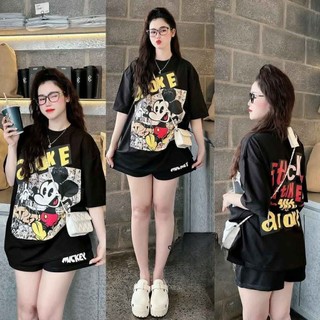 Set Quần Áo Nữ Mickey Cotton 100% Freesize Form Thụng Thời Trang Phong Cách Hàn Quốc