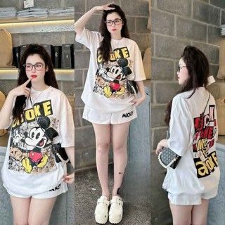 Set Quần Áo Nữ Mickey Cotton 100% Freesize Form Thụng Thời Trang Phong Cách Hàn Quốc