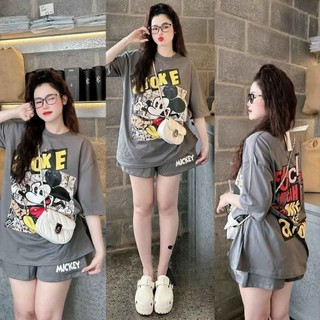 Set Quần Áo Nữ Mickey Cotton 100% Freesize Form Thụng Thời Trang Phong Cách Hàn Quốc