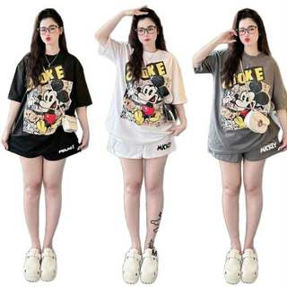 Set Quần Áo Nữ Mickey Cotton 100% Freesize Form Thụng Thời Trang Phong Cách Hàn Quốc