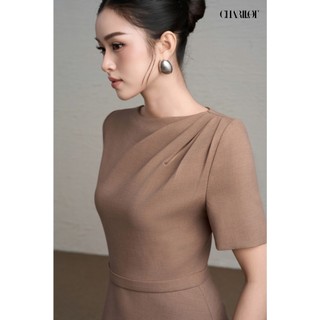 Áo Peplum Nữ Quần Suông Nâu Beige NINI Thiết Kế Charllot Công Sở Nữ Thanh Lịch Chất Chéo Hàn Ít Nhăn