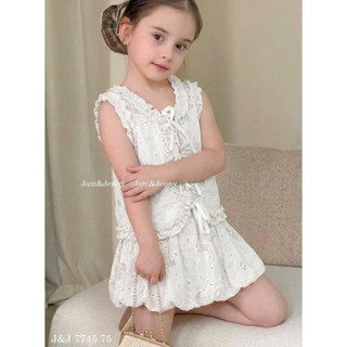 [B&G] Sét váy Thiết kế bèo nhún phối nơ Tone trắng nhẹ nhàng kết hợp chất ren mềm sang chảnh