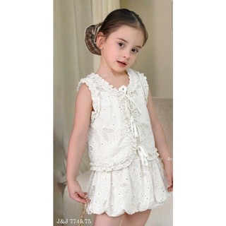 [B&G] Sét váy Thiết kế bèo nhún phối nơ Tone trắng nhẹ nhàng kết hợp chất ren mềm sang chảnh