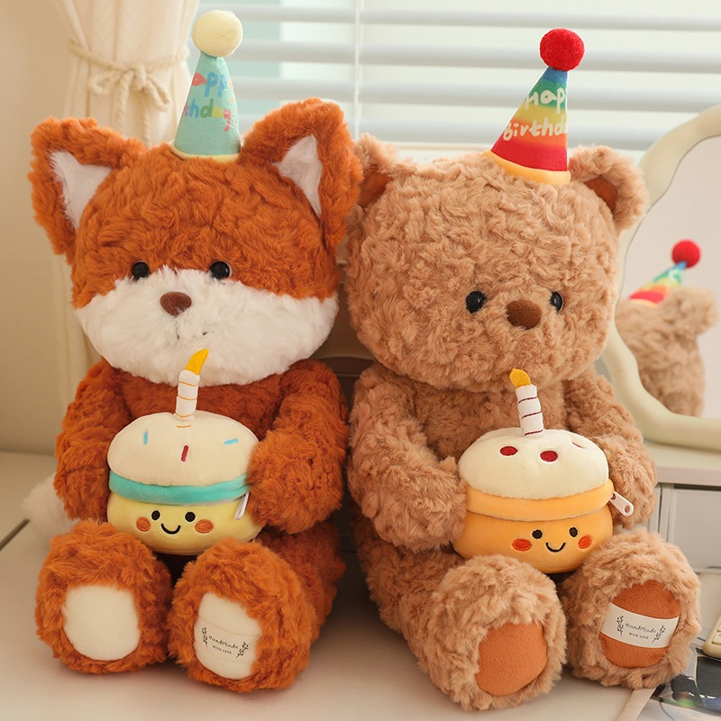 Gấu Bông Cáo Và Teddy Birthday Ôm Bánh Kem [Có Ngăn Chứa Đồ], Quà Tặng Sinh Nhật Ý Nghĩa Cho Bé Và Người Yêu.