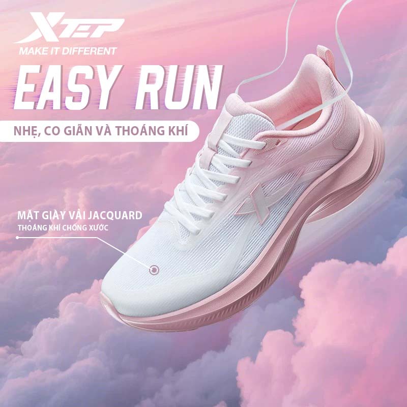 XTEP Easy run Giày chạy nữ mùa hè mới, lưới thoáng khí, nhẹ và thoải mái, giày thể thao giảm sốc, phù hợp chạy 5KM+