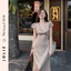 Váy Jolie Dáng Dài Cổ V Phối Tay Phồng Sang Trọng Quý Phái