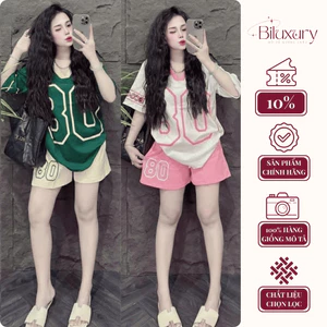 Set Quần Áo Nữ Số 80 Cotton 100% Cổ Tim Form Rộng Phong Cách Thể Thao Quần Short Hack Dáng Trẻ Trung