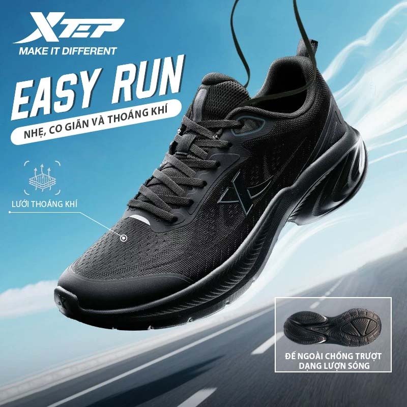 XTEP Easy run Giày thể thao nam thoáng khí mùa hè, mẫu mới năm 2026, giày chạy bộ nhẹ và thoáng khí, giày giảm chấn