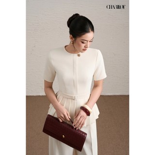Áo Peplum Nữ Xếp Ly Quần Suông Kem NAMI Thiết Kế Charllot Công Sở Nữ Thanh Lịch Chất Crepe Ít Nhăn