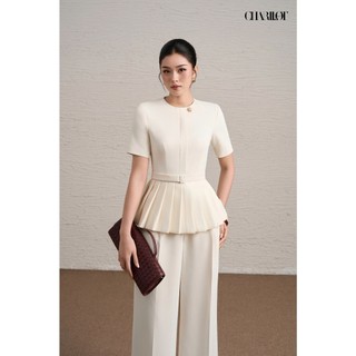 Áo Peplum Nữ Xếp Ly Quần Suông Kem NAMI Thiết Kế Charllot Công Sở Nữ Thanh Lịch Chất Crepe Ít Nhăn