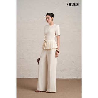 Áo Peplum Nữ Xếp Ly Quần Suông Kem NAMI Thiết Kế Charllot Công Sở Nữ Thanh Lịch Chất Crepe Ít Nhăn
