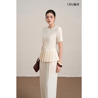 Áo Peplum Nữ Xếp Ly Quần Suông Kem NAMI Thiết Kế Charllot Công Sở Nữ Thanh Lịch Chất Crepe Ít Nhăn
