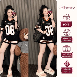 Set Quần Áo Thể Thao Số 08 Cotton 100% Cổ Tim Thể Thao Áo Form Rộng Quần Short Phong Cách Hàn Quốc