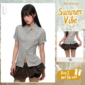 Chân váy mini skirt Y2K dáng xòe bồng cạp trễ phong cách Acubi | Khao Boutique