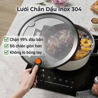 Nắp chắn dầu mỡ inox 304 24-26-28cm, nắp chống bắn dầu nhà bếp, tiện lợi cao cấp