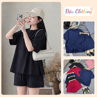 Đồ Bộ Bigsize Nữ Áo Phông Rộng Xẻ Tà Phối Quần Đùi Lưng Chun Mặc Mát Mùa Hè Cho Chubby SET874