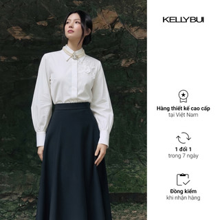 [KELLYBUI] Set bộ công sở - Sơ mi trắng đính hoa 3D và chân váy A, phong cách thời trang thanh lịch, sang trọng