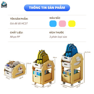 Kệ Đựng Đồ Đa Năng Có Bánh Xe, Giá Để Cặp Sách Đồ Dùng Học Tập Cho Bé, Chất Liệu Nhựa PP Cao Cấp Chịu Lực Tốt - HC27