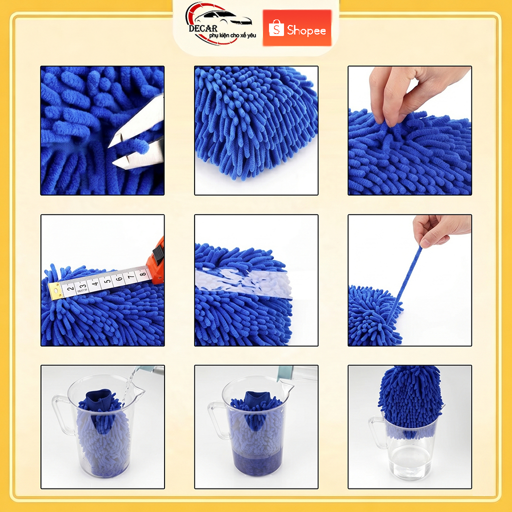 Bao tay rửa xe ô tô, xe máy làm bằng sợi microfiber mềm mịn tạo nhiều bọt , găng tay rửa xe chuyên dụng