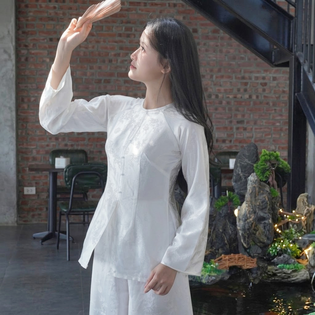 Bộ Pháp Phục Đi Lễ Chùa Nữ LICHEE Vải Lụa Gấm Cổ Tròn Tay Loe  Phong Cách Điệu Đà Sang Trọng