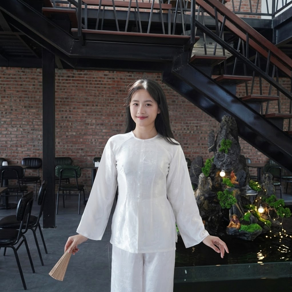 Bộ Pháp Phục Đi Lễ Chùa Nữ LICHEE Vải Lụa Gấm Cổ Tròn Tay Loe  Phong Cách Điệu Đà Sang Trọng