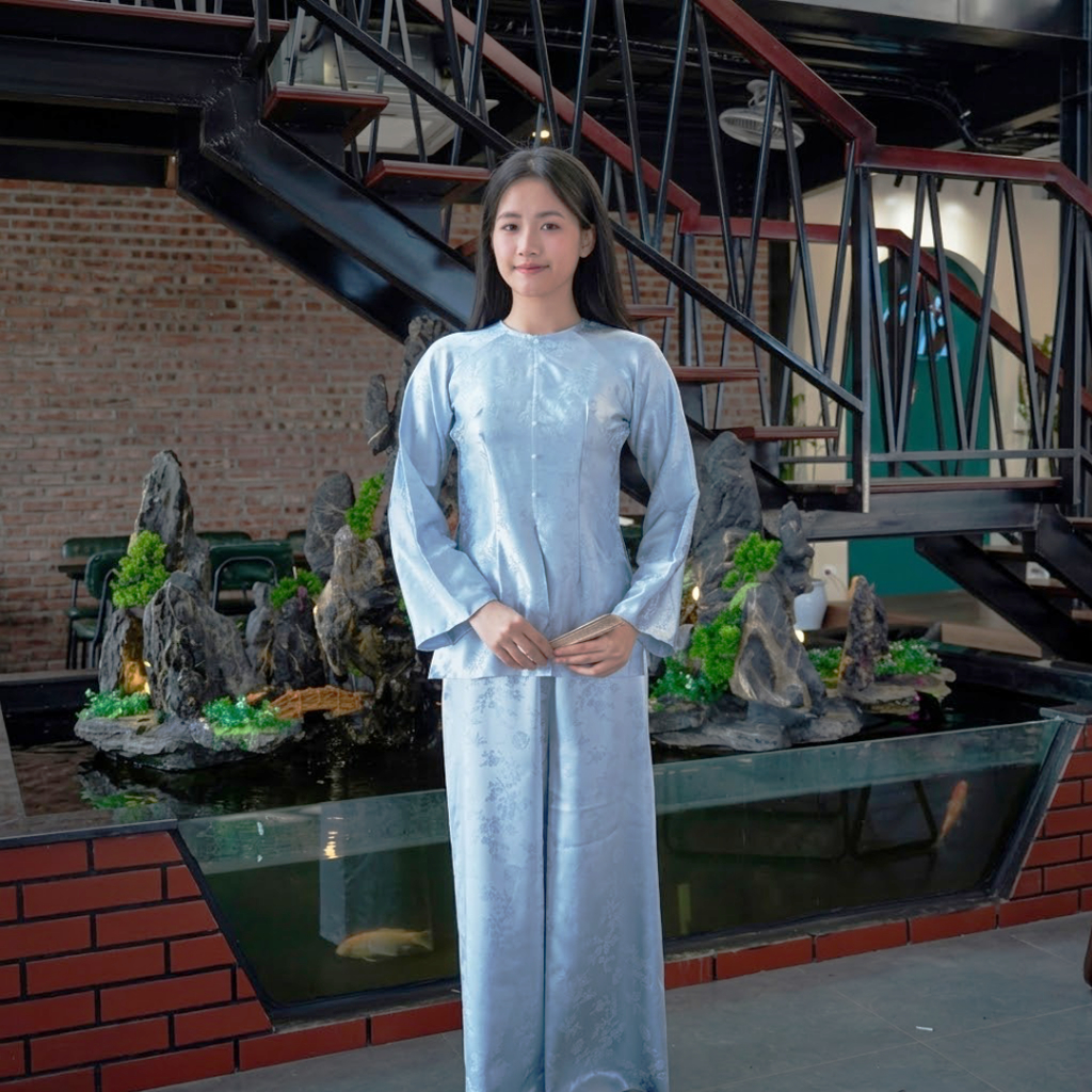 Bộ Pháp Phục Đi Lễ Chùa Nữ LICHEE Vải Lụa Gấm Cổ Tròn Tay Loe  Phong Cách Điệu Đà Sang Trọng