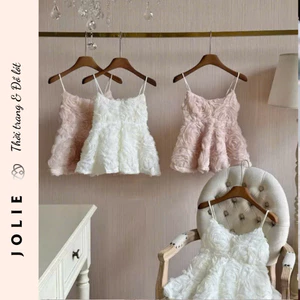 Áo Hai Dây Jolie Dáng BabyDoll Đính Hoa Hồng Nổi Sang Chảnh