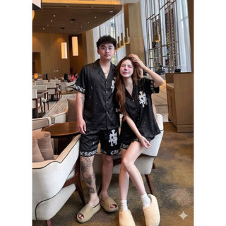 (Có sẵn) Đồ Bộ, Đồ Ngủ Cộc Đùi Hoạ Tiết Chữ Thái Màu Trắng Và Đen Mềm Mịn-Hàng QCCC