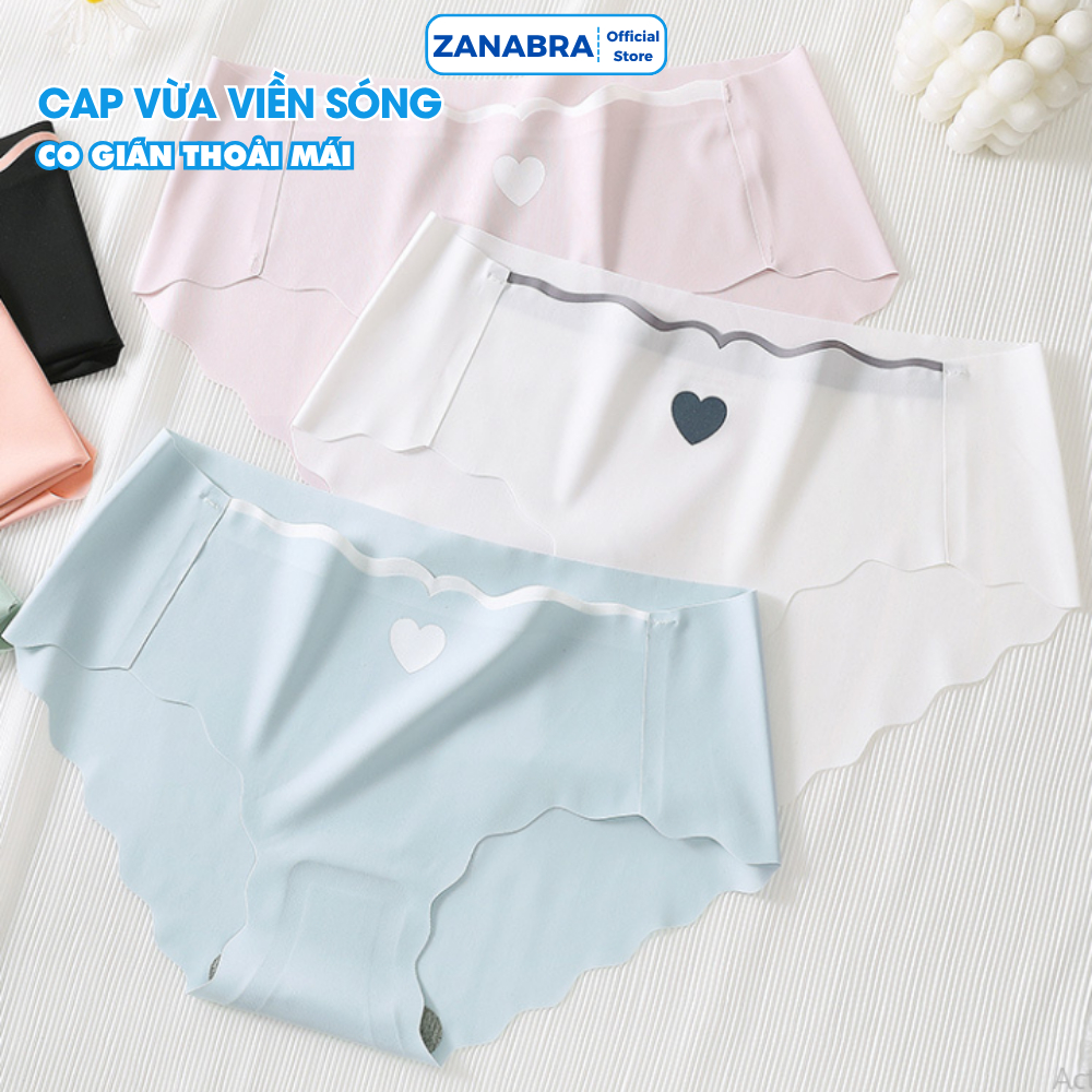 Combo 3 Quần lót nữ đúc su cạp vừa, Quần chip đáy dán, viền lượn sóng không lộ ZANABRA L8520