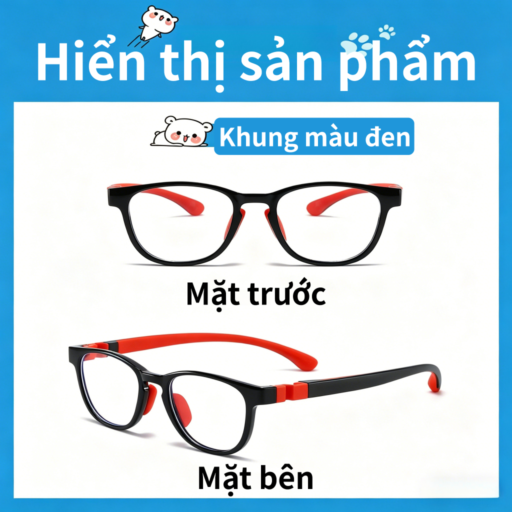 Kính chống ánh sáng xanh cho trẻ em, khung TR mềm nhẹ 13g, đệm mũi silicone mềm, chân kính tháo rời vệ sinh dễ, nhiều mà
