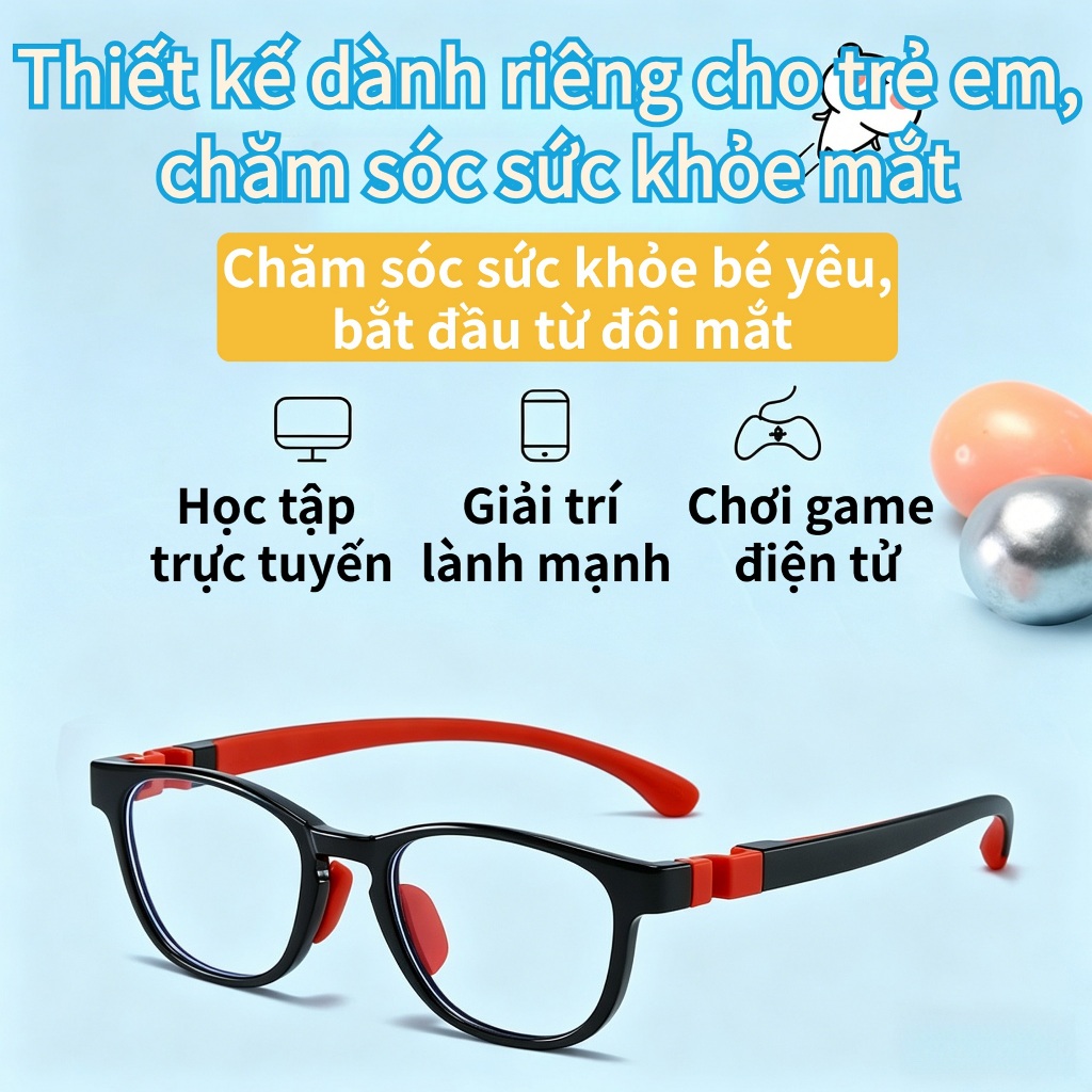 Kính chống ánh sáng xanh cho trẻ em, khung TR mềm nhẹ 13g, đệm mũi silicone mềm, chân kính tháo rời vệ sinh dễ, nhiều mà