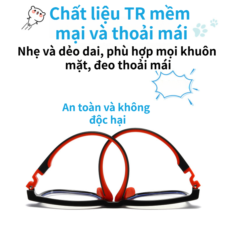 Kính chống ánh sáng xanh cho trẻ em, khung TR mềm nhẹ 13g, đệm mũi silicone mềm, chân kính tháo rời vệ sinh dễ, nhiều mà
