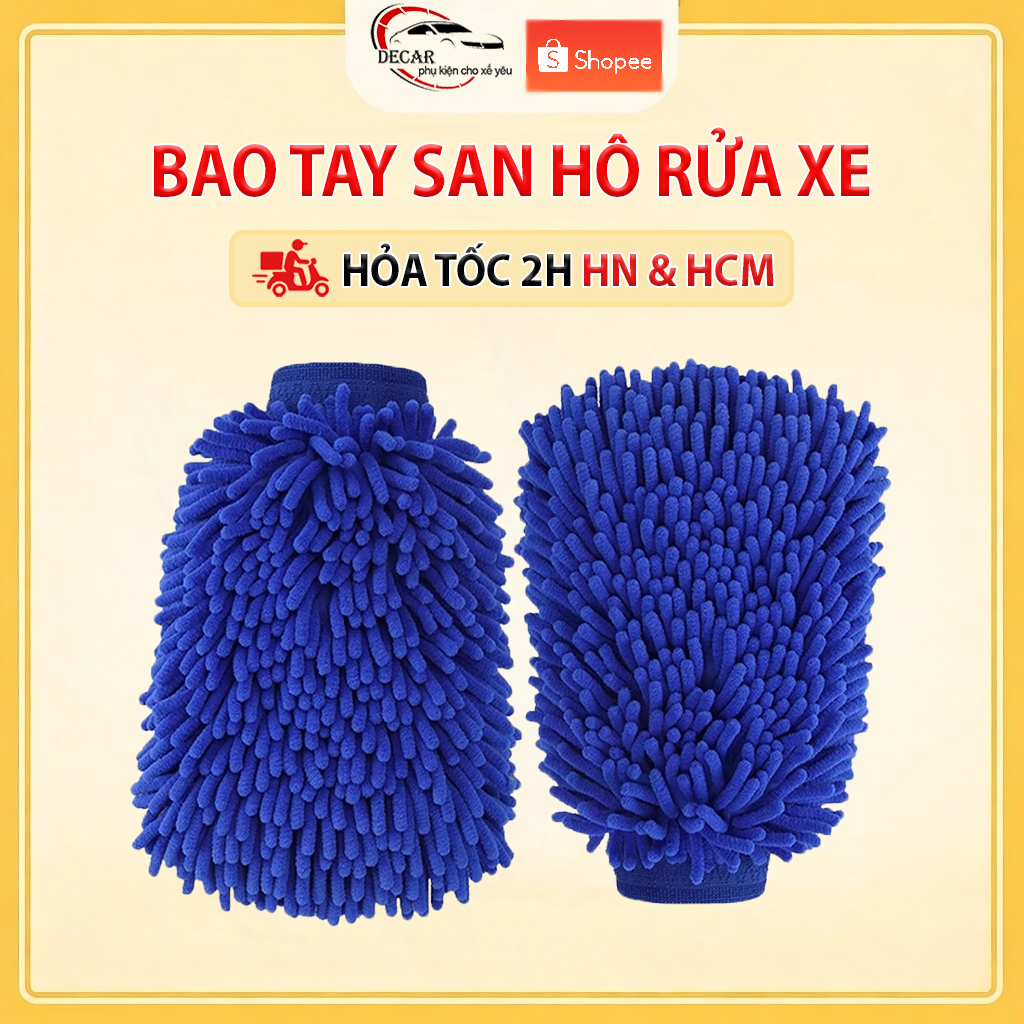 Bao tay rửa xe ô tô, xe máy làm bằng sợi microfiber mềm mịn tạo nhiều bọt, găng tay rửa xe chuyên dụng