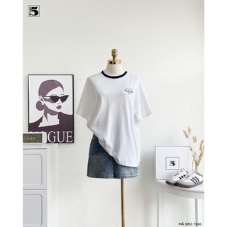 Áo Thun Nữ Twentyfive Thiết Kế Cổ Tròn, Cổ Phối Màu, Áo Phông Nữ Thêu Hình Trái Tim Form Rộng Trẻ Trung 7206